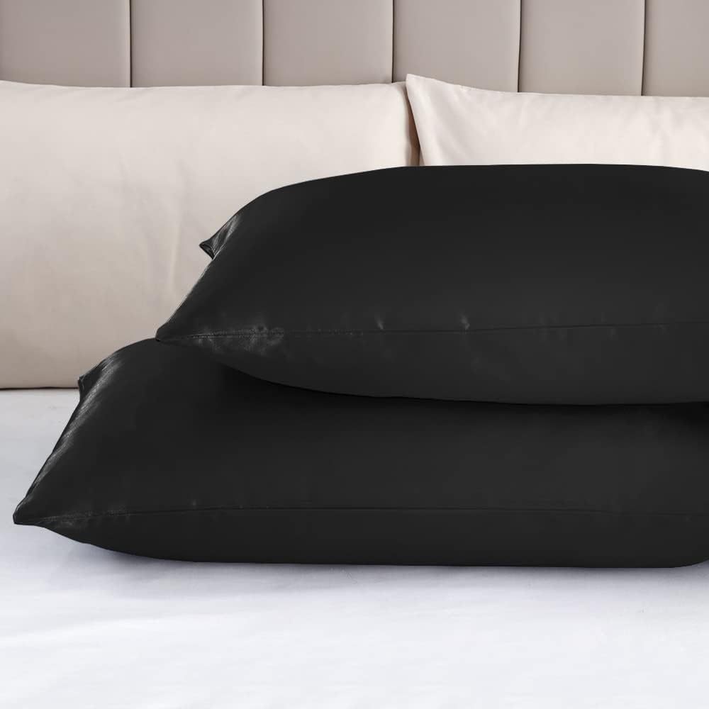 Set of 2 Luxuriously Silky Soft Satin Pillowcases Envelope Closure Design, Taupe Pillow Covers with Envelope Closure