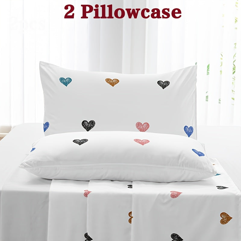 2pcs Heart Print Pillowcases, Envelope Closure, Machine Washable, Soft and Breathable Home Bedding, 2pcs Set (Pillow Inserts Not Included)