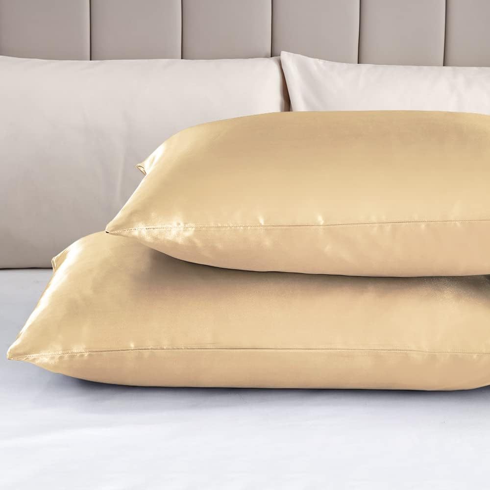 Set of 2 Luxuriously Silky Soft Satin Pillowcases Envelope Closure Design, Taupe Pillow Covers with Envelope Closure