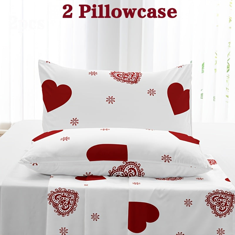 2pcs Heart Print Pillowcases, Envelope Closure, Machine Washable, Soft and Breathable Home Bedding, 2pcs Set (Pillow Inserts Not Included)