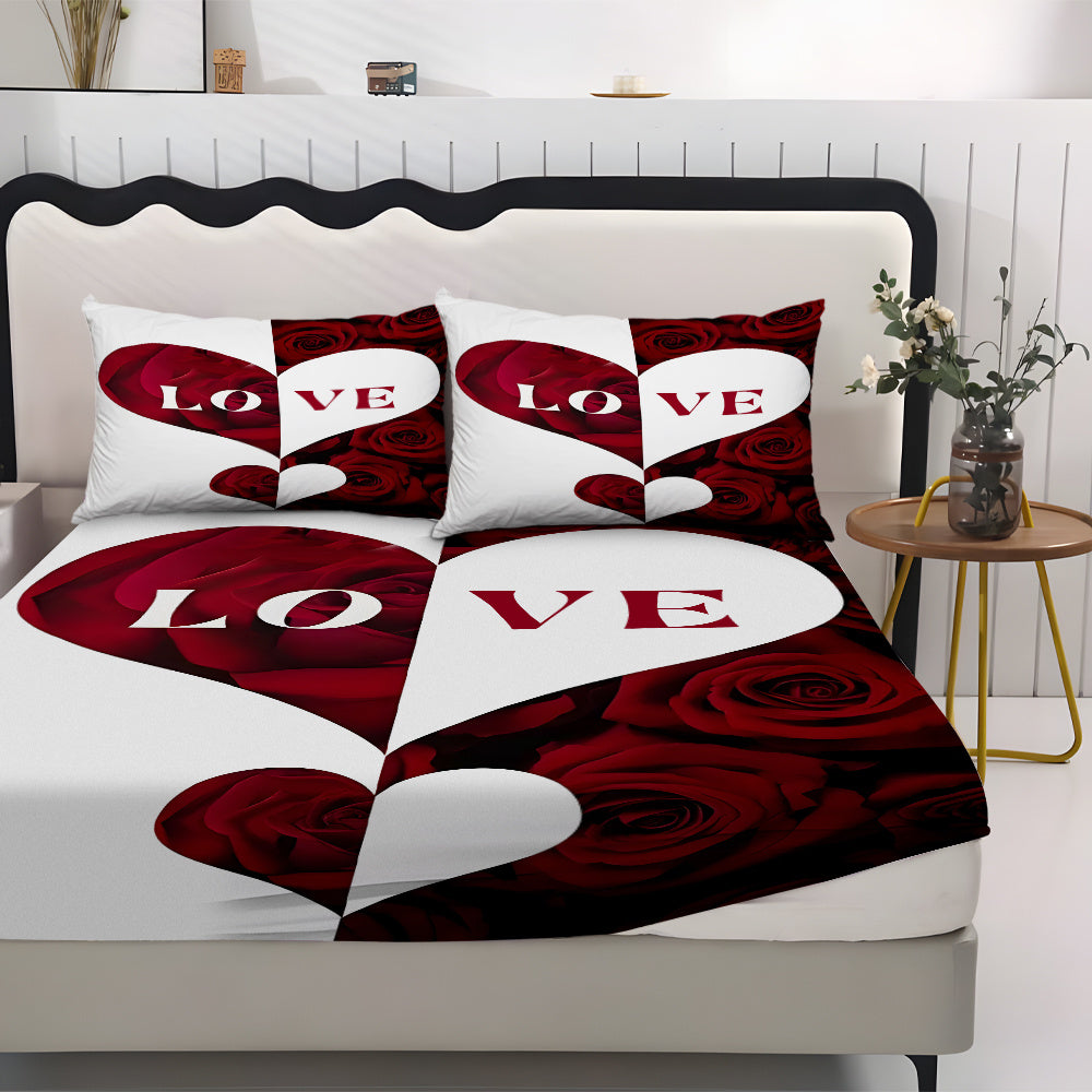 Fitted Sheet 3pcss Set - 3pcss Couples Theme Mattress Protector (1*Bed Sheet 2*Pillowcases, No Core), Stylish, Soft, And Comfortable Bed Sheets, Suitable for Family Bedrooms And Guest Rooms, Universal for All Seasons