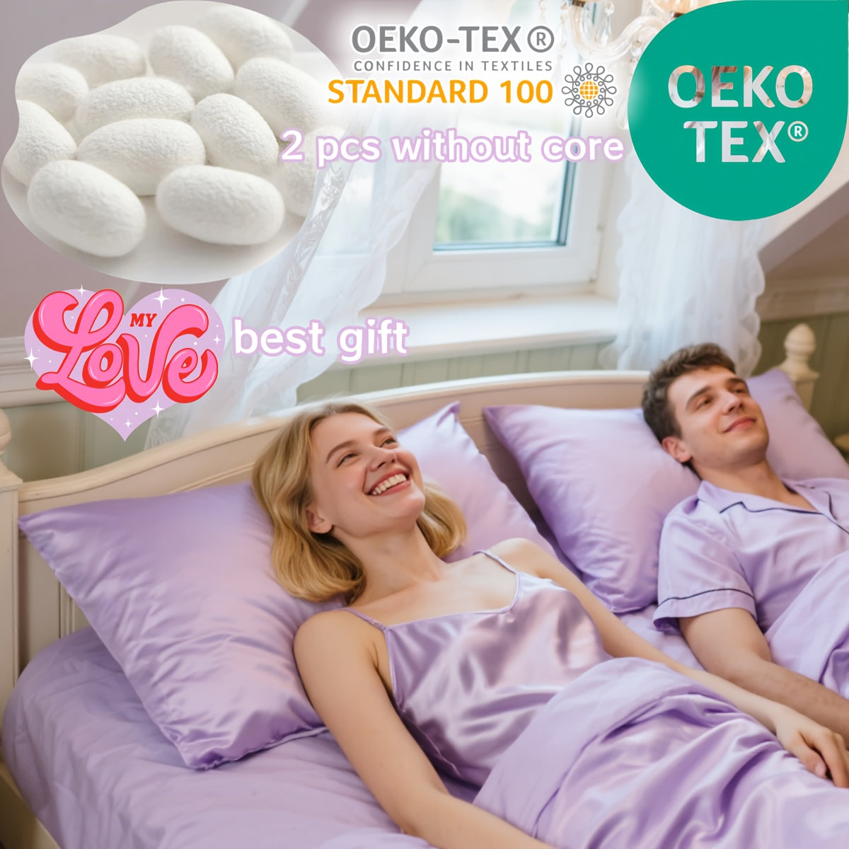2pcs 100% Mulberry Silk Pillowcases - Double-Sided Hidden Zipper Closure, 19mm Thick, Elegant Purple Bedding for Couples, Luxury Gift for Intimate Moments, Intimate Moments | Elegant Bedding | Smooth Texture