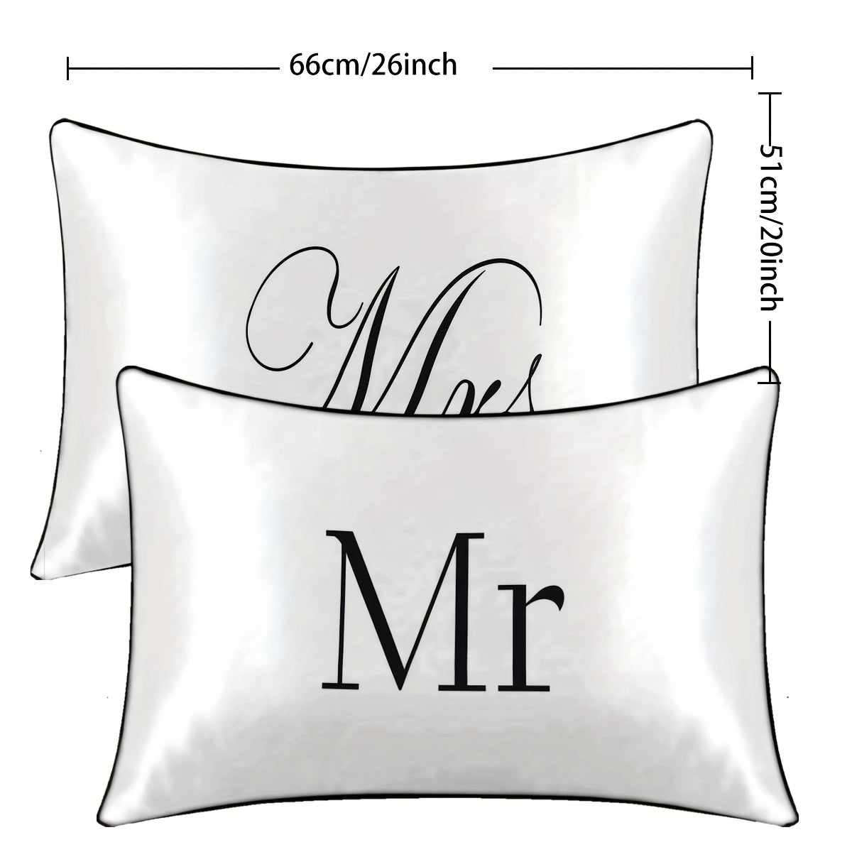 2pcs Mr & Mrs Print Satin Pillowcases - Elegant Script Design, 100% Polyester, Envelope Closure, All-Season Luxury Bedding for Couples, Machine Washable, Bedding Accessories, Sophisticated Design, Smooth Texture