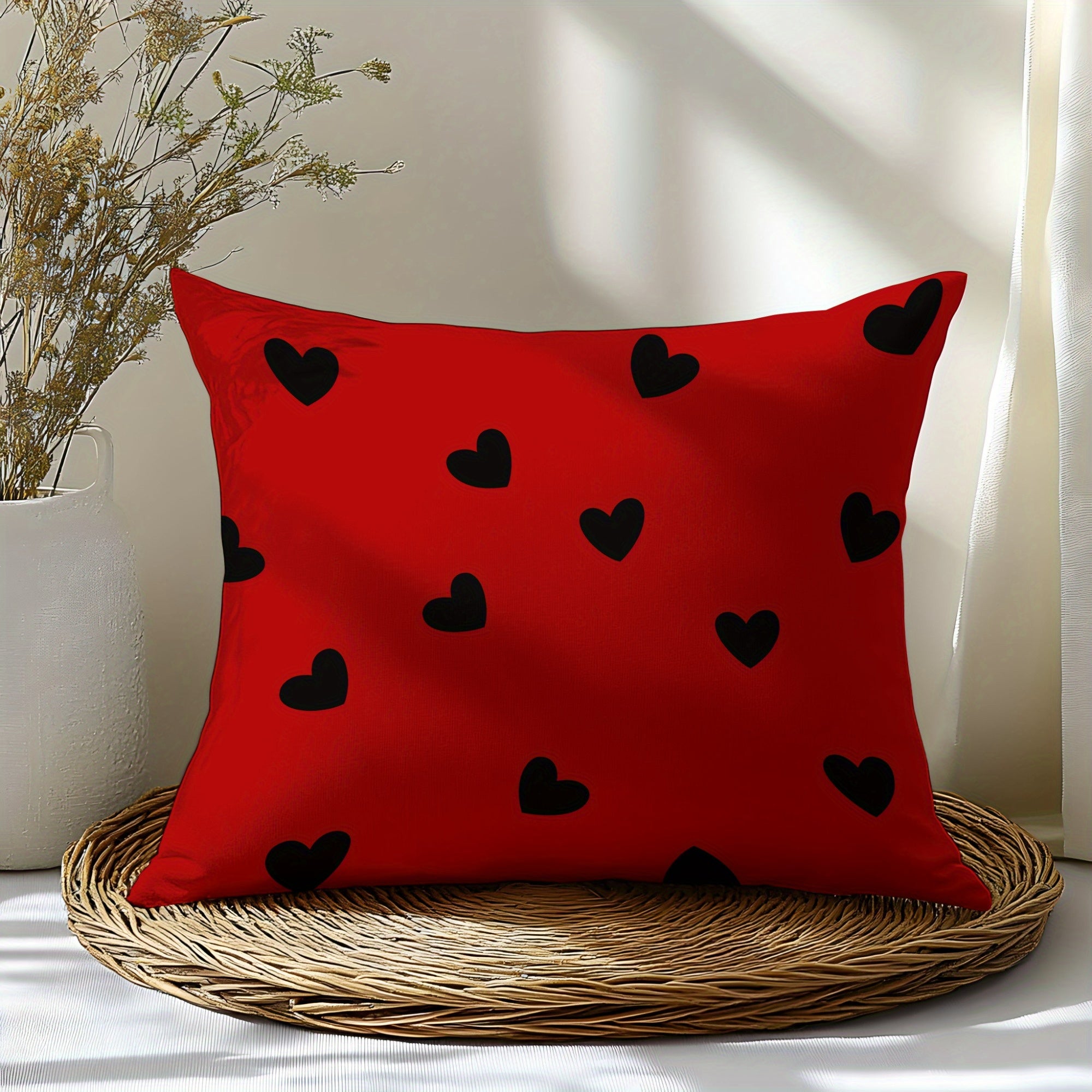 1pc Love-Themed Pillowcase - Large 3D Digital Printed, Soft & Skin-Friendly Polyester, Red with Black Hearts Design, Perfect for Bedroom, Guest Room, or as a Romantic Gift for Couples, Birthdays, and More, Gift Pillow Cover | 3D Printed Design | Soft