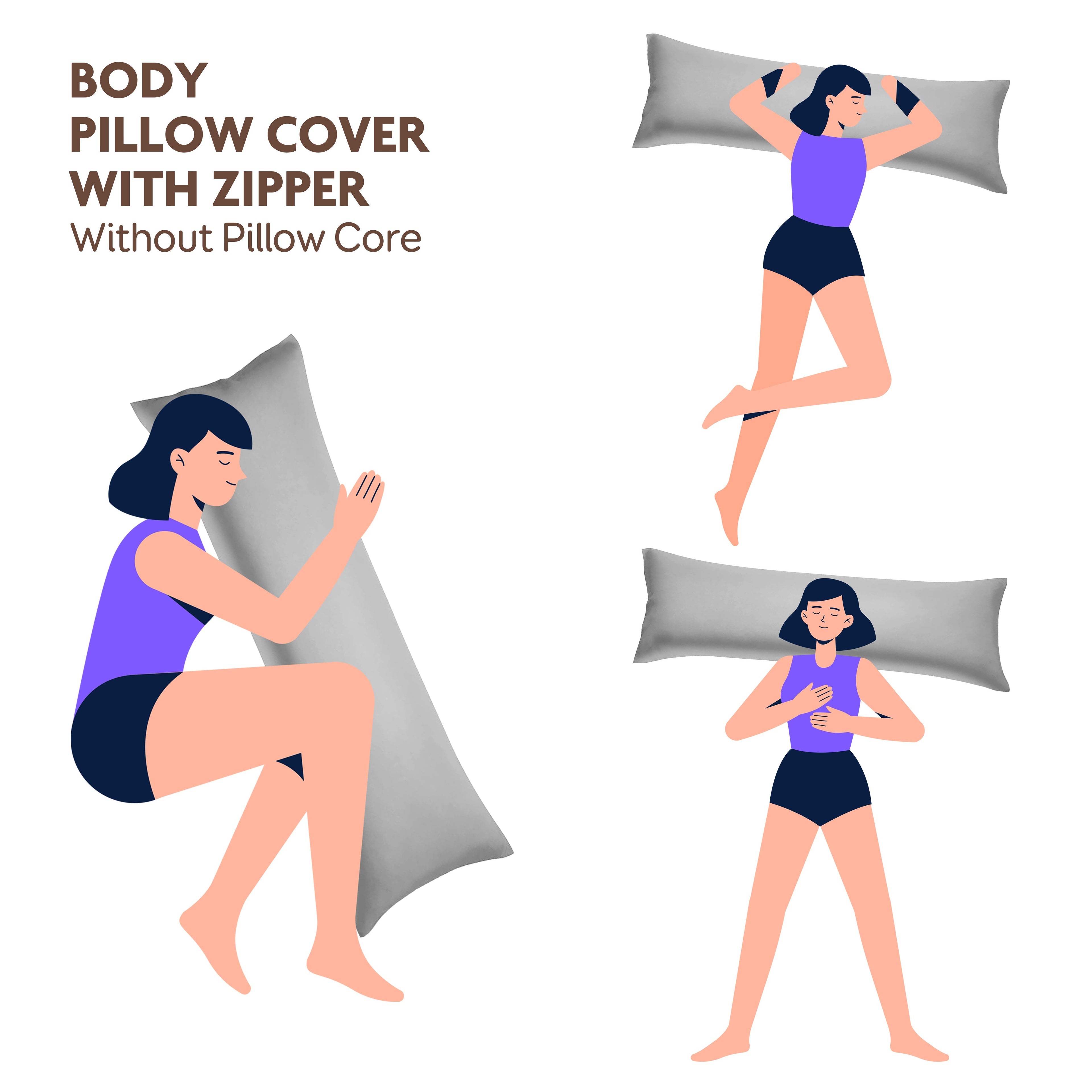 Polyester Brushed Fabric Long Pillowcase, 20.08X53.94inch, Zipper Closure, Soft And Durable, Ideal for Home Bedding Decoration - Without Pillow Core