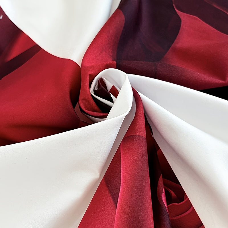 3pcs Red And White Love Heart Bed Sheet(1pc Bed Sheet+2pcs Pillowcase No Filling), Deep Pocket In 15 Inch Machine Washable, Hypoallergenic, High Quality Mattress Protector Bedroom Dormitory High Definition Printing All Seasons Room Decor Couple Gifts