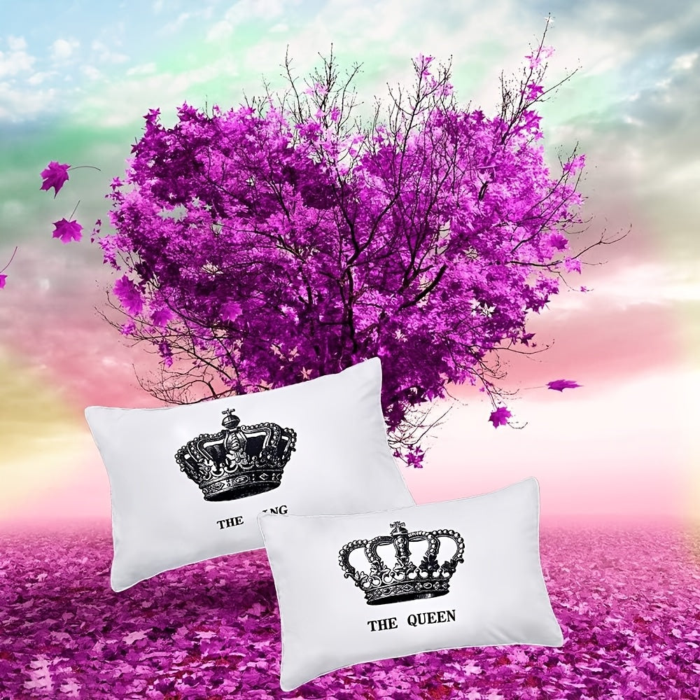 2pcs Vintage King And Queen Couples Pillow Cases, Funny His And Hers Couples Gifts, Polyester 100.00% Woven Zipper Closure Machine Wash