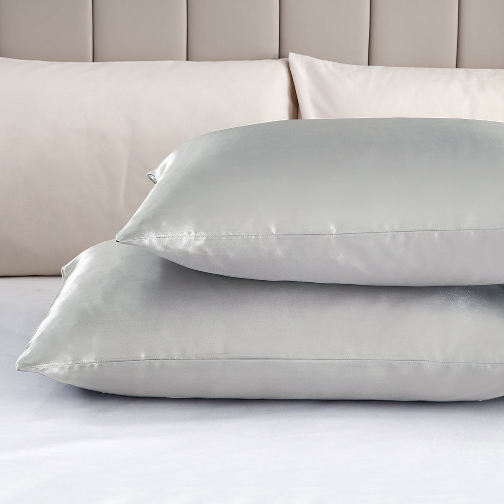 Set of 2 Luxuriously Silky Soft Satin Pillowcases Envelope Closure Design, Taupe Pillow Covers with Envelope Closure