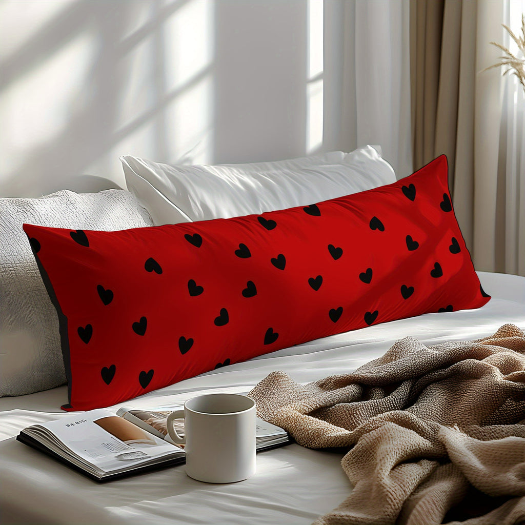 1pc Love-Themed Pillowcase - Large 3D Digital Printed, Soft & Skin-Friendly Polyester, Red with Black Hearts Design, Perfect for Bedroom, Guest Room, or as a Romantic Gift for Couples, Birthdays, and More, Gift Pillow Cover | 3D Printed Design | Soft