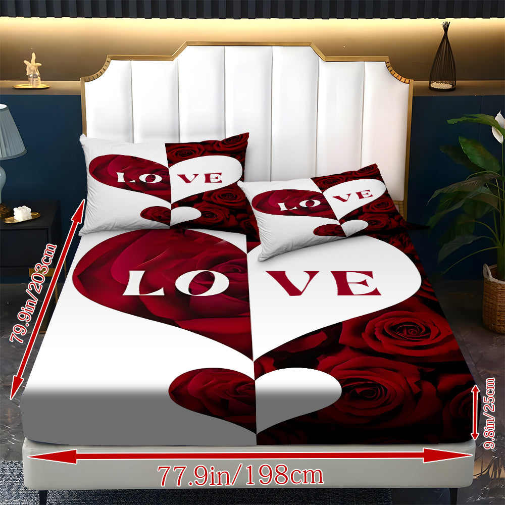 Fitted Sheet 3pcss Set - 3pcss Couples Theme Mattress Protector (1*Bed Sheet 2*Pillowcases, No Core), Stylish, Soft, And Comfortable Bed Sheets, Suitable for Family Bedrooms And Guest Rooms, Universal for All Seasons