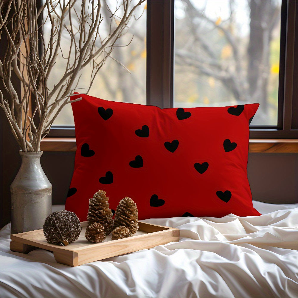 1pc Love-Themed Pillowcase - Large 3D Digital Printed, Soft & Skin-Friendly Polyester, Red with Black Hearts Design, Perfect for Bedroom, Guest Room, or as a Romantic Gift for Couples, Birthdays, and More, Gift Pillow Cover | 3D Printed Design | Soft