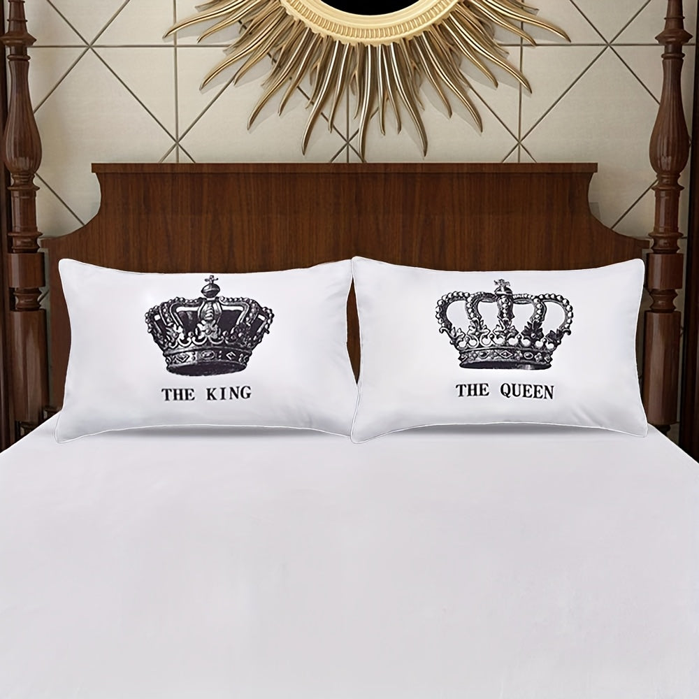 2pcs Vintage King And Queen Couples Pillow Cases, Funny His And Hers Couples Gifts, Polyester 100.00% Woven Zipper Closure Machine Wash