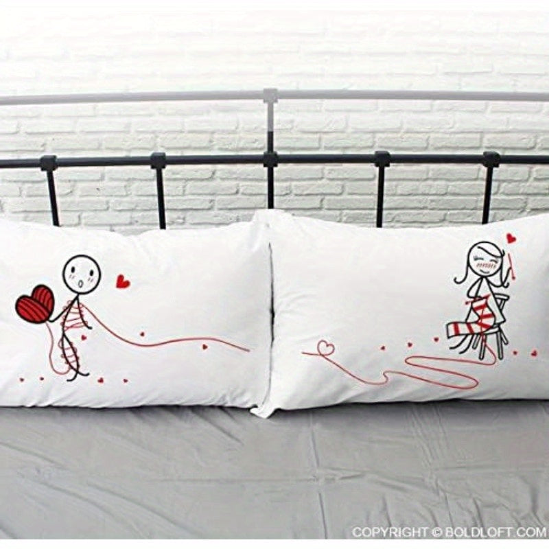 2pcs Romantic Couple Pillowcases - 12x20 Inch Anniversary & Valentine's Gift for Him, Husband, Boyfriend - Machine Washable Zipper Closure, Whimsical Heart Design Home Decor for Christmas, Engagements, Valentines Decorations, Special Occasion Gifts,