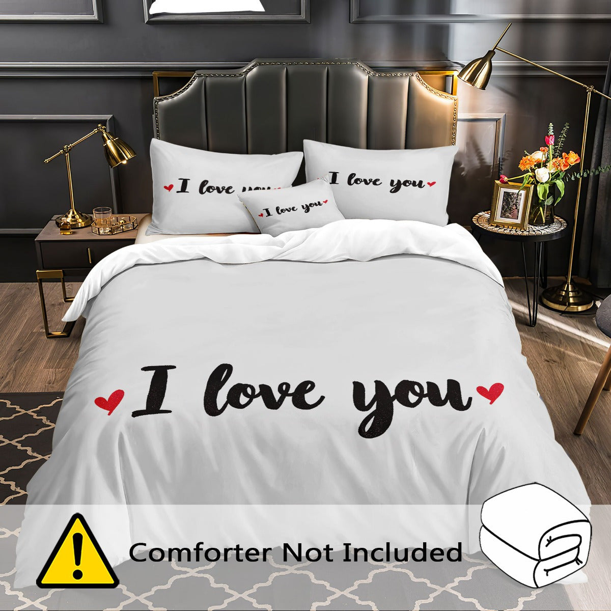 3pcs Romantic White Bed Linen Set Featuring 'I Love You' Design (1 Duvet Cover + 2 Pillowcases, Excluding Insert) - Ideal for Couples And Valentine'S Day
