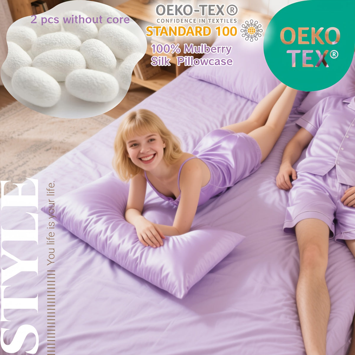 2pcs 100% Mulberry Silk Pillowcases - Double-Sided Hidden Zipper Closure, 19mm Thick, Elegant Purple Bedding for Couples, Luxury Gift for Intimate Moments, Intimate Moments | Elegant Bedding | Smooth Texture