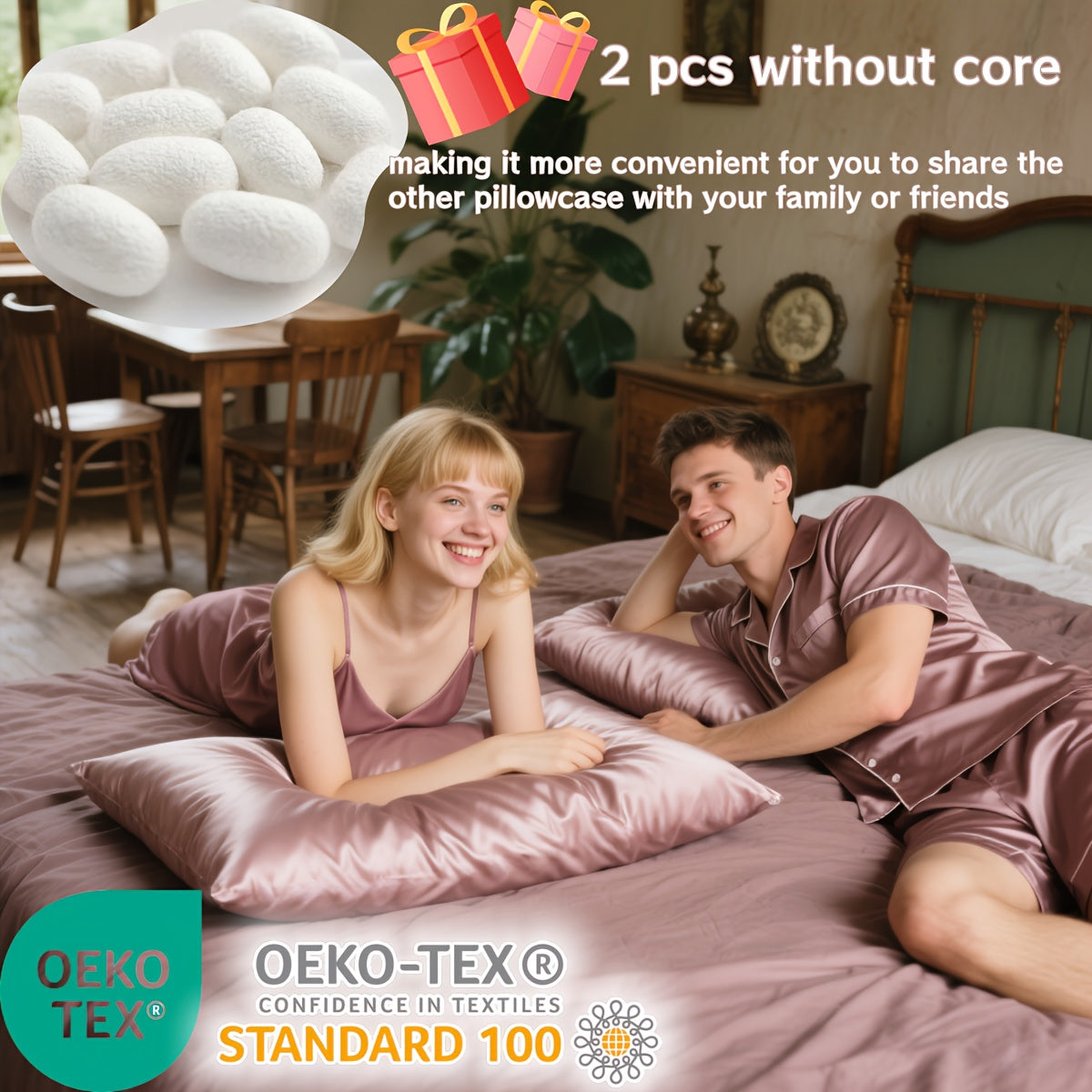 2pcs 100% Mulberry Silk Pillowcases - Double-Sided Hidden Zipper Closure, 19mm Thick, Elegant Purple Bedding for Couples, Luxury Gift for Intimate Moments, Intimate Moments | Elegant Bedding | Smooth Texture