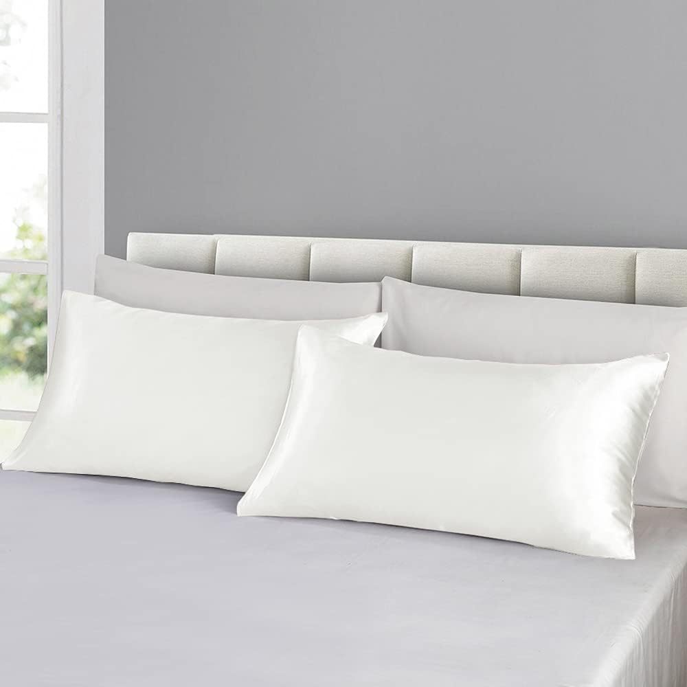 Set of 2 Luxuriously Silky Soft Satin Pillowcases Envelope Closure Design, Taupe Pillow Covers with Envelope Closure