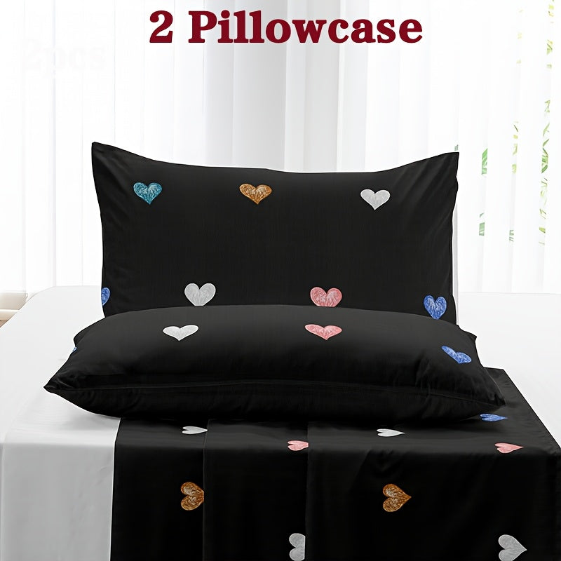 2pcs Heart Print Pillowcases, Envelope Closure, Machine Washable, Soft and Breathable Home Bedding, 2pcs Set (Pillow Inserts Not Included)