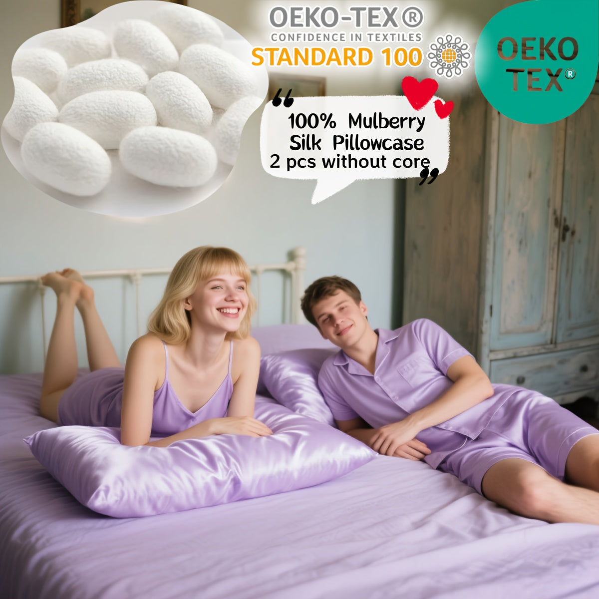 2pcs 100% Mulberry Silk Pillowcases - Double-Sided Hidden Zipper Closure, 19mm Thick, Elegant Purple Bedding for Couples, Luxury Gift for Intimate Moments, Intimate Moments | Elegant Bedding | Smooth Texture