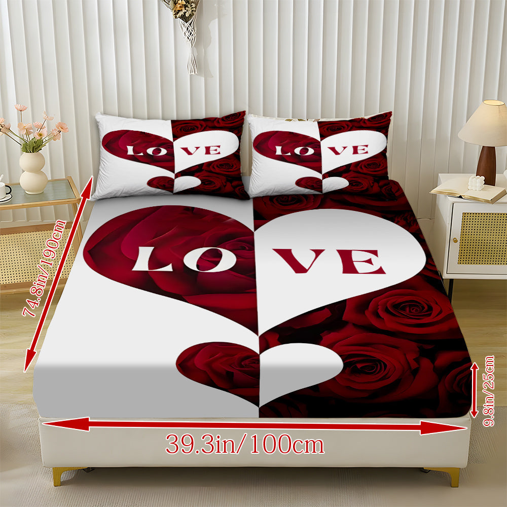 Fitted Sheet 3pcss Set - 3pcss Couples Theme Mattress Protector (1*Bed Sheet 2*Pillowcases, No Core), Stylish, Soft, And Comfortable Bed Sheets, Suitable for Family Bedrooms And Guest Rooms, Universal for All Seasons