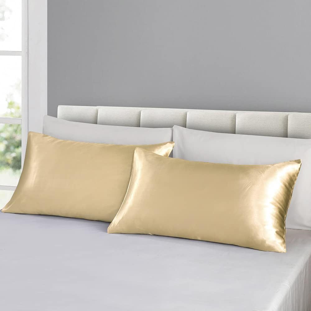 Set of 2 Luxuriously Silky Soft Satin Pillowcases Envelope Closure Design, Taupe Pillow Covers with Envelope Closure