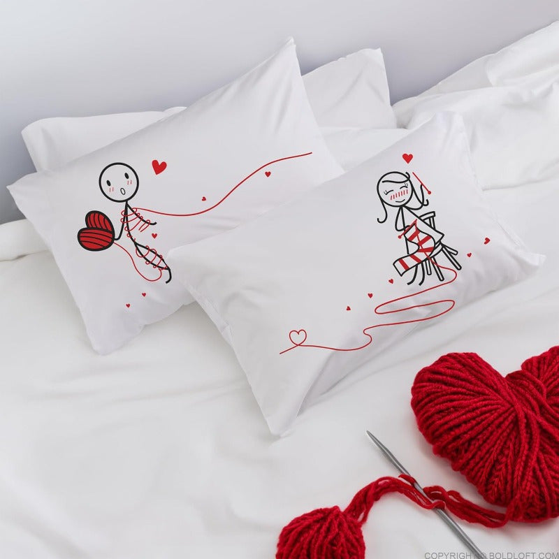 2pcs Romantic Couple Pillowcases - 12x20 Inch Anniversary & Valentine's Gift for Him, Husband, Boyfriend - Machine Washable Zipper Closure, Whimsical Heart Design Home Decor for Christmas, Engagements, Valentines Decorations, Special Occasion Gifts,