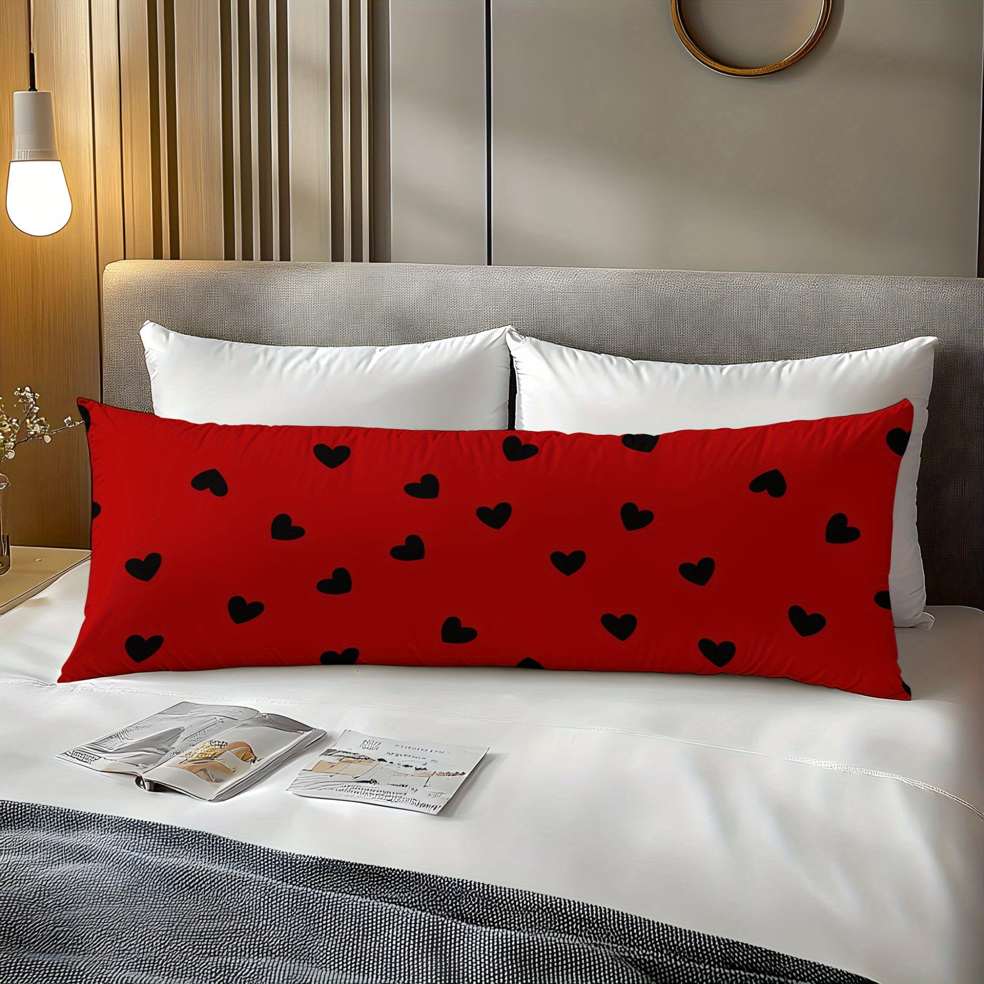1pc Love-Themed Pillowcase - Large 3D Digital Printed, Soft & Skin-Friendly Polyester, Red with Black Hearts Design, Perfect for Bedroom, Guest Room, or as a Romantic Gift for Couples, Birthdays, and More, Gift Pillow Cover | 3D Printed Design | Soft