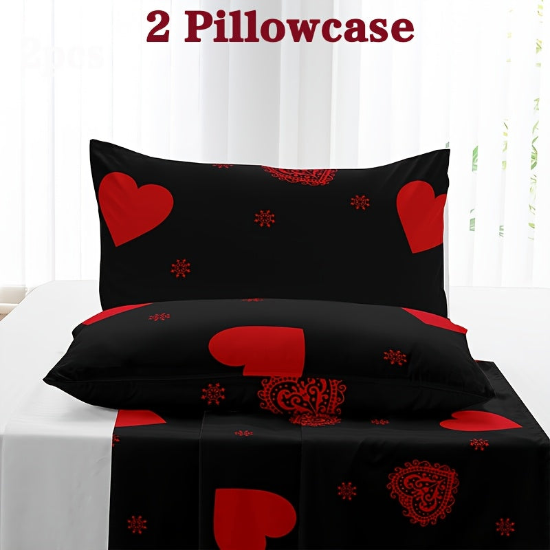 2pcs Heart Print Pillowcases, Envelope Closure, Machine Washable, Soft and Breathable Home Bedding, 2pcs Set (Pillow Inserts Not Included)