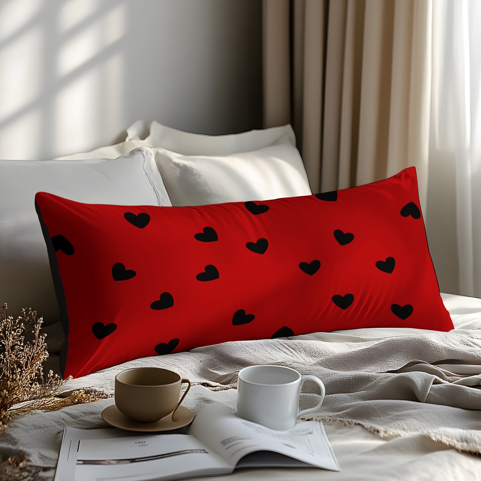 1pc Love-Themed Pillowcase - Large 3D Digital Printed, Soft & Skin-Friendly Polyester, Red with Black Hearts Design, Perfect for Bedroom, Guest Room, or as a Romantic Gift for Couples, Birthdays, and More, Gift Pillow Cover | 3D Printed Design | Soft