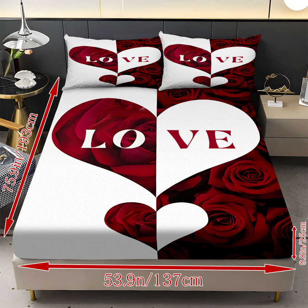Fitted Sheet 3pcss Set - 3pcss Couples Theme Mattress Protector (1*Bed Sheet 2*Pillowcases, No Core), Stylish, Soft, And Comfortable Bed Sheets, Suitable for Family Bedrooms And Guest Rooms, Universal for All Seasons