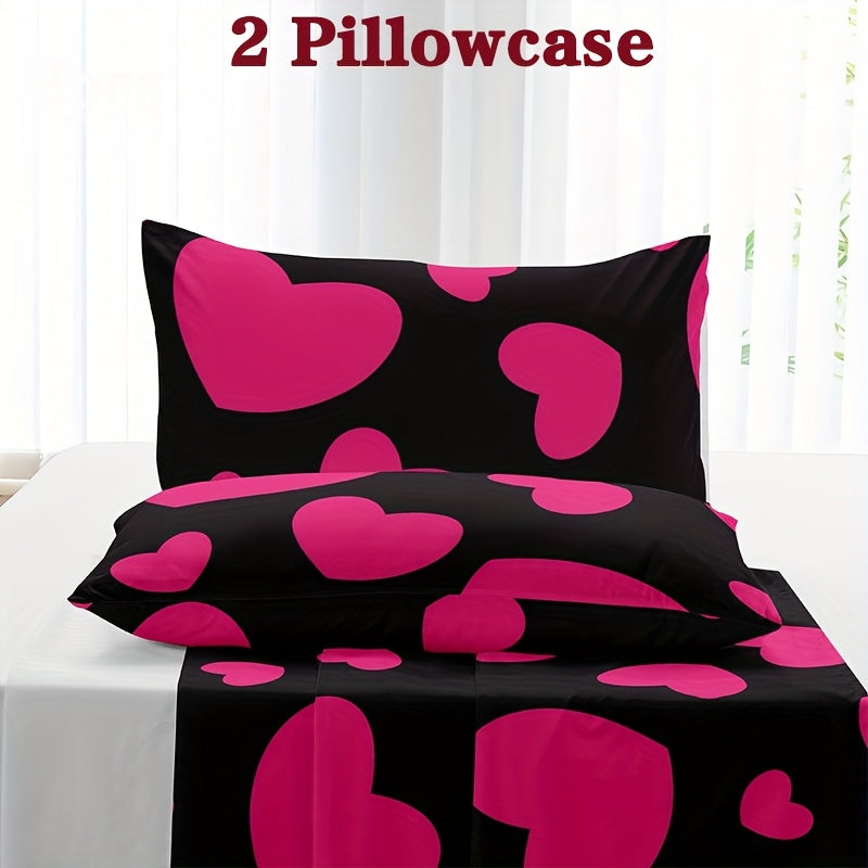 2pcs Heart Print Pillowcases, Envelope Closure, Machine Washable, Soft and Breathable Home Bedding, 2pcs Set (Pillow Inserts Not Included)