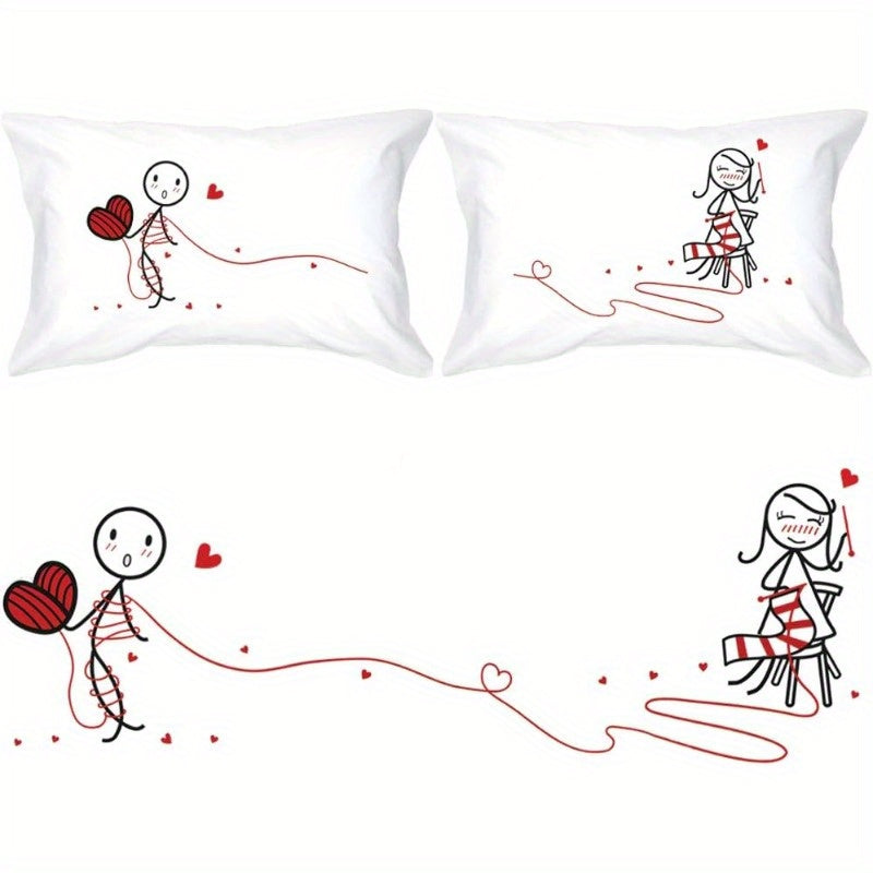 2pcs Romantic Couple Pillowcases - 12x20 Inch Anniversary & Valentine's Gift for Him, Husband, Boyfriend - Machine Washable Zipper Closure, Whimsical Heart Design Home Decor for Christmas, Engagements, Valentines Decorations, Special Occasion Gifts,
