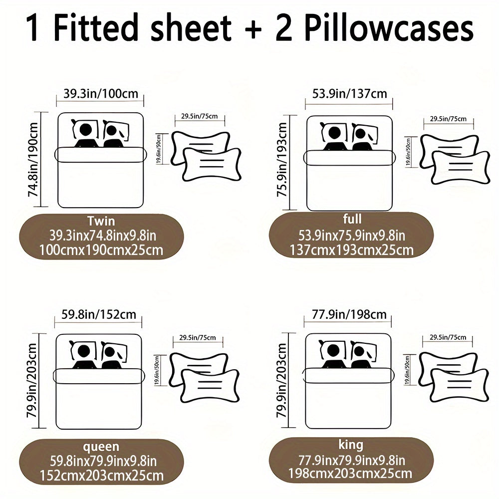 Fitted Sheet 3pcss Set - 3pcss Couples Theme Mattress Protector (1*Bed Sheet 2*Pillowcases, No Core), Stylish, Soft, And Comfortable Bed Sheets, Suitable for Family Bedrooms And Guest Rooms, Universal for All Seasons
