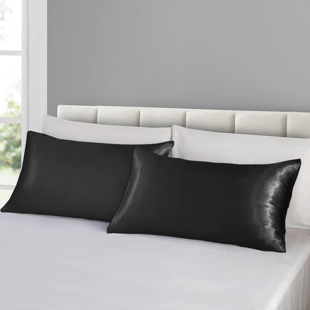 Set of 2 Luxuriously Silky Soft Satin Pillowcases Envelope Closure Design, Taupe Pillow Covers with Envelope Closure