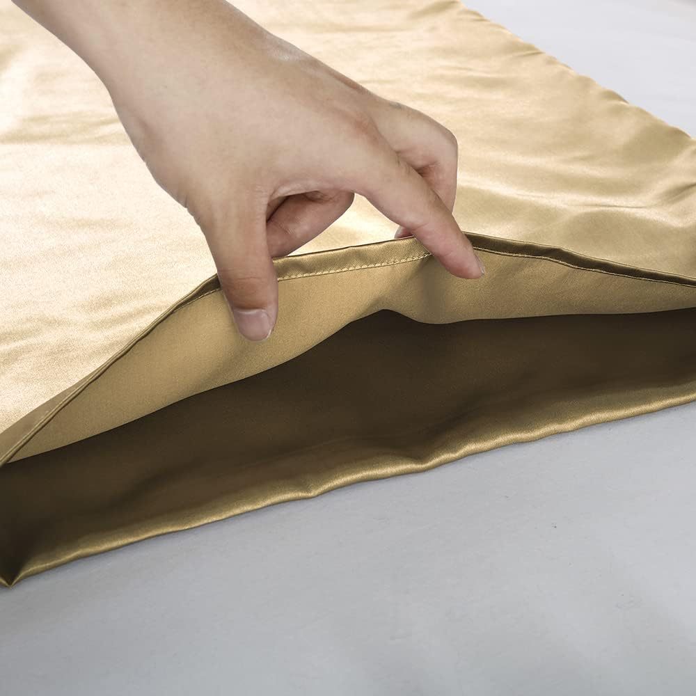 Set of 2 Luxuriously Silky Soft Satin Pillowcases Envelope Closure Design, Taupe Pillow Covers with Envelope Closure