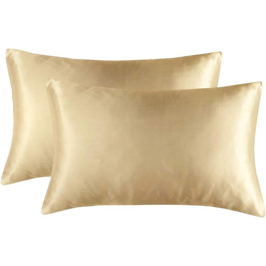 Set of 2 Luxuriously Silky Soft Satin Pillowcases Envelope Closure Design, Taupe Pillow Covers with Envelope Closure