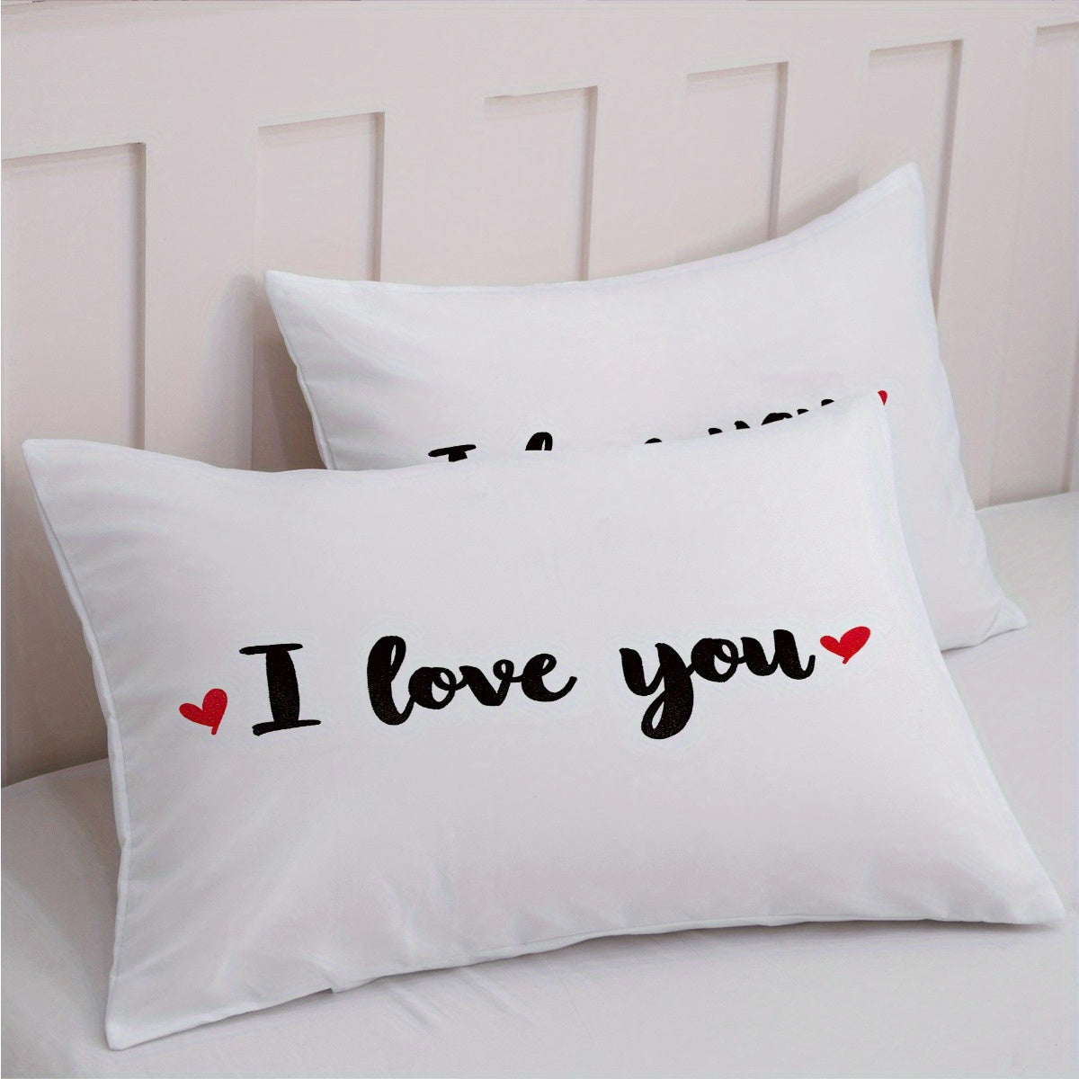3pcs Romantic White Bed Linen Set Featuring 'I Love You' Design (1 Duvet Cover + 2 Pillowcases, Excluding Insert) - Ideal for Couples And Valentine'S Day
