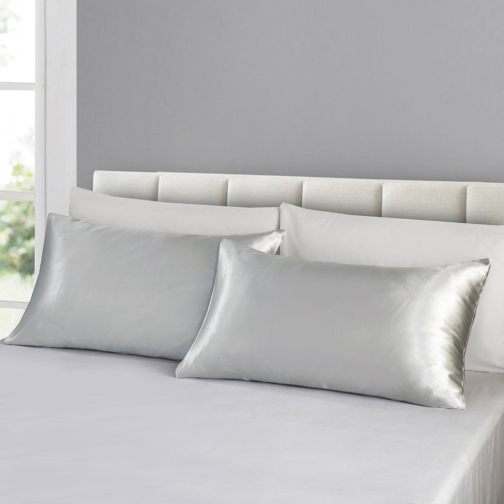 Set of 2 Luxuriously Silky Soft Satin Pillowcases Envelope Closure Design, Taupe Pillow Covers with Envelope Closure